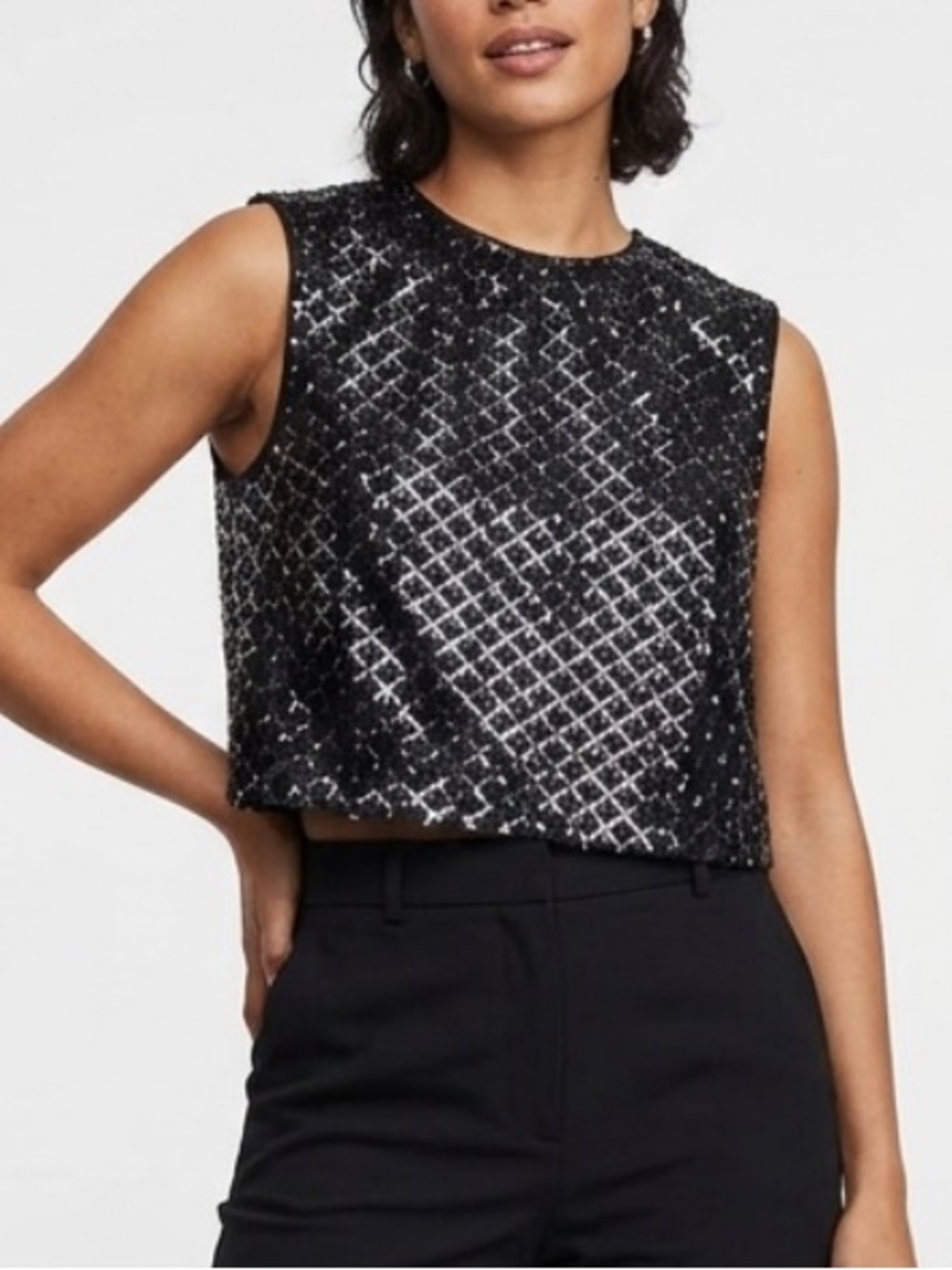 NWOT sequined beaded party evening cocktail sparkle Cropped vest Tank Top L